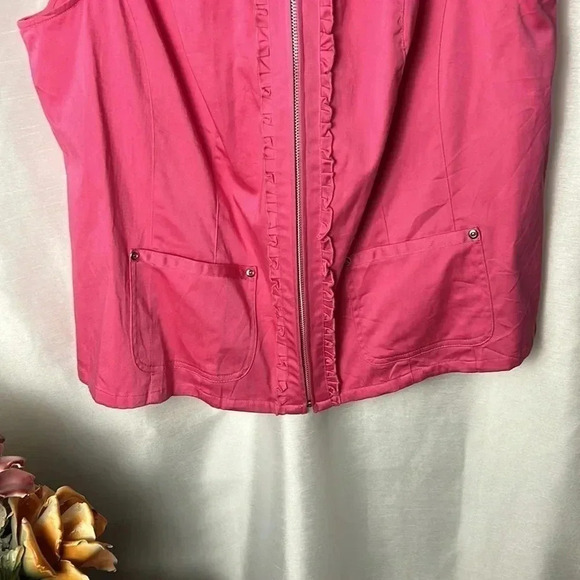 C J BANKS vest women 1X ,pink, fitted  ,frills,cotton,sporty,outdoors,Lagenlook - Picture 13 of 14